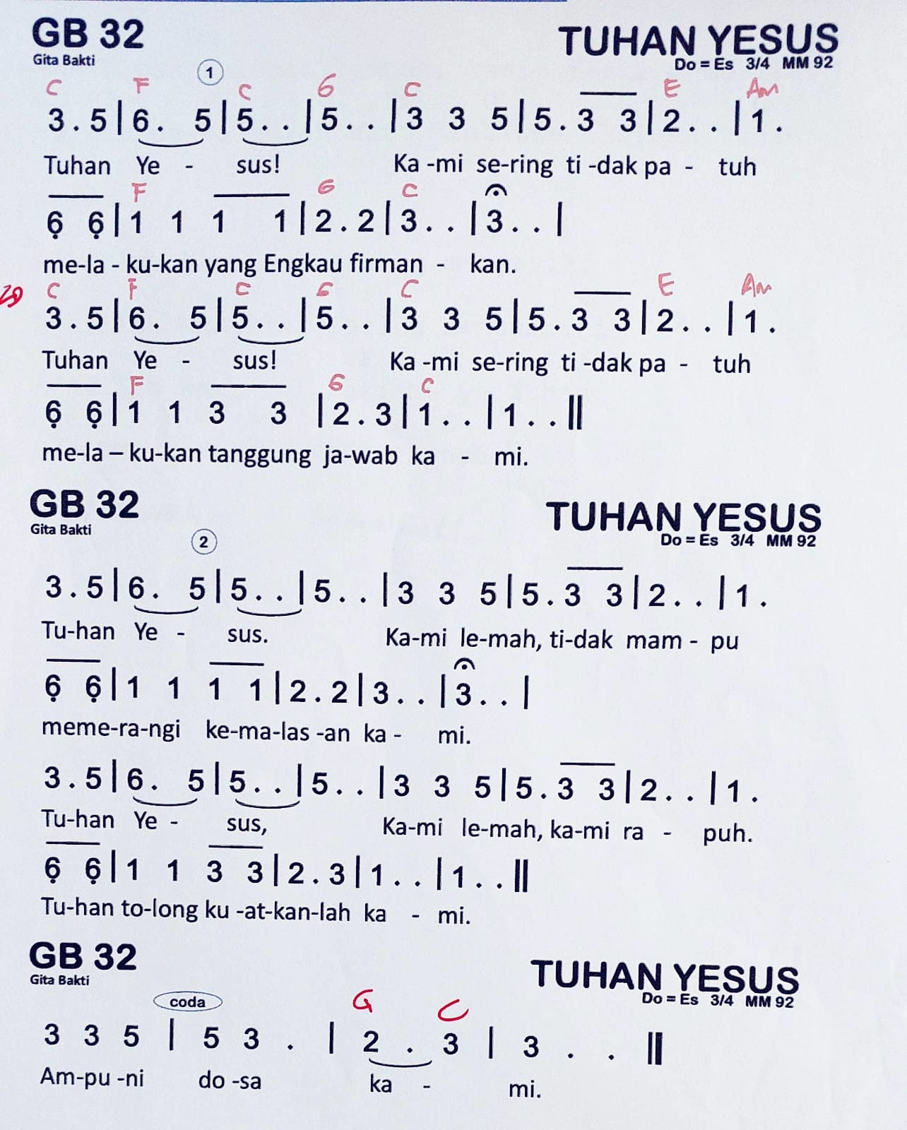Partitur Chord GB 32