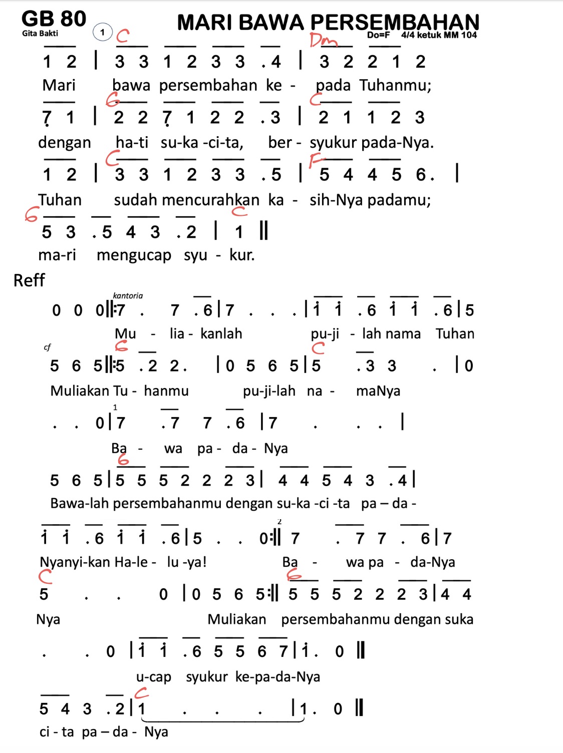 Partitur Chord GB 80