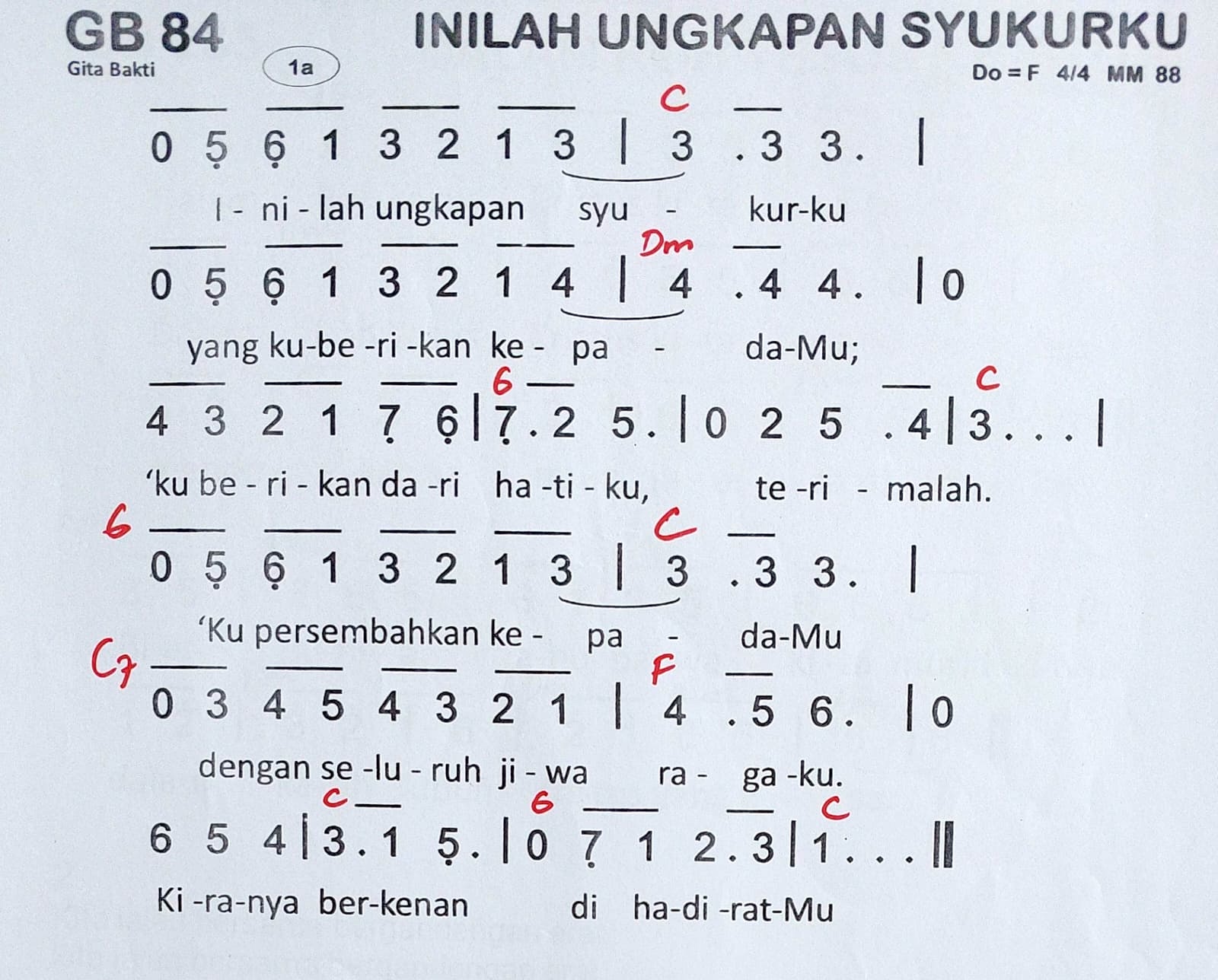 Partitur Chord GB 84