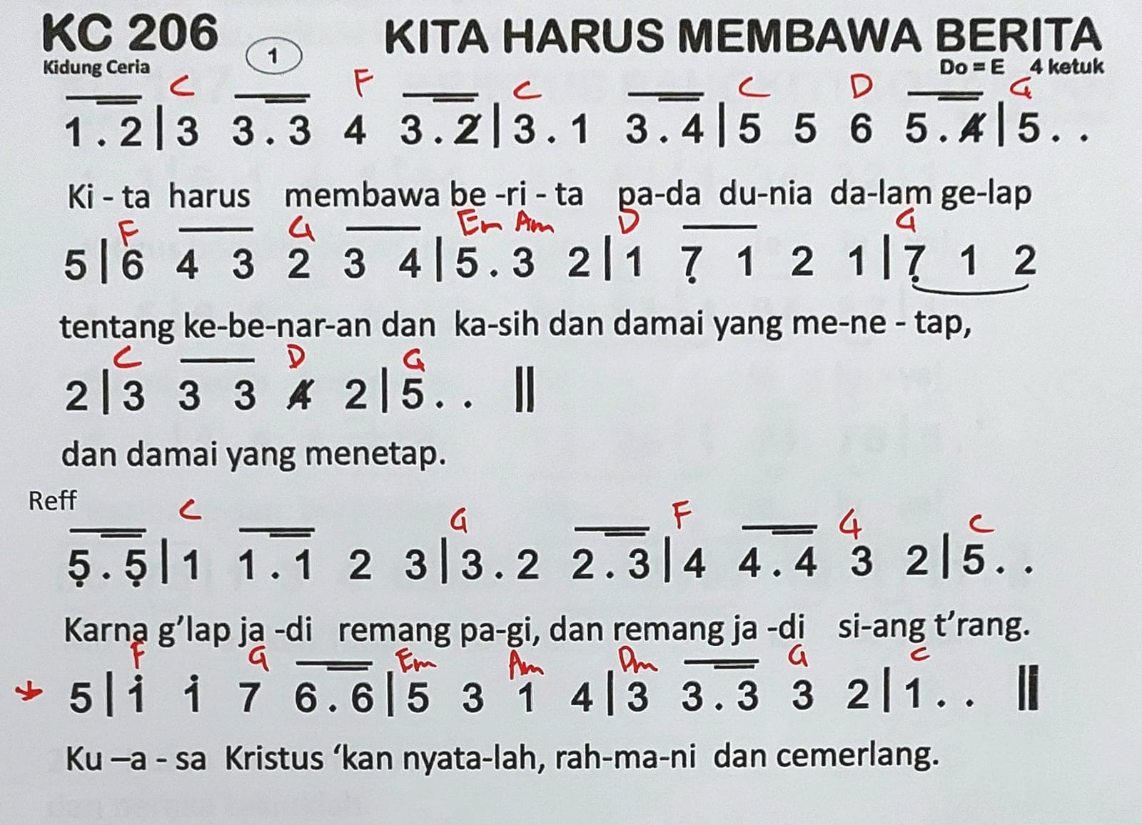Partitur Chord KC 206