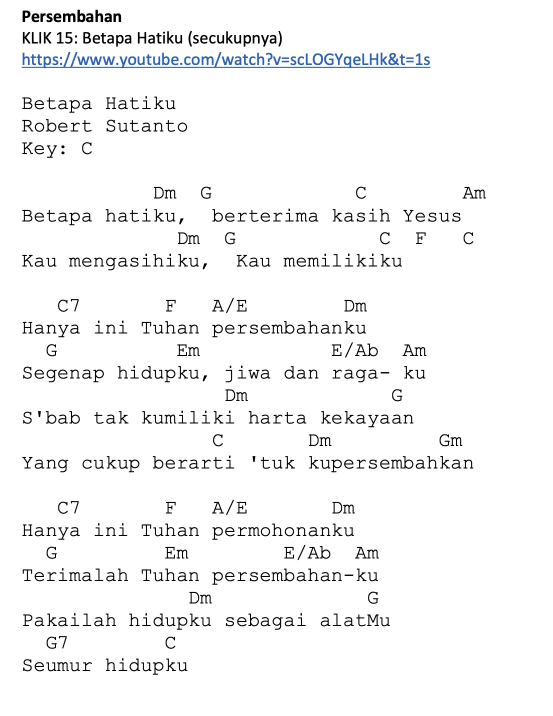 Partitur Chord KLIK 15