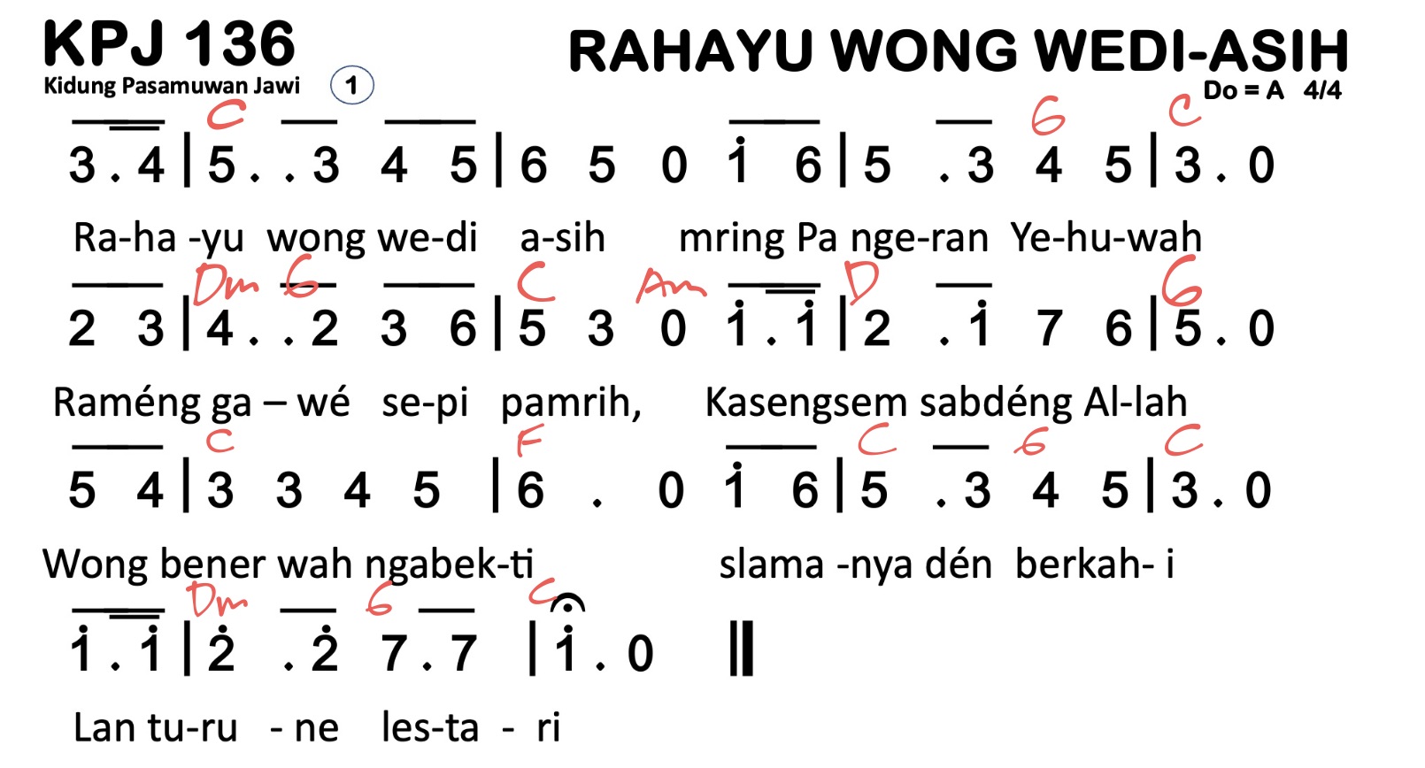 Partitur Chord KPJ 136