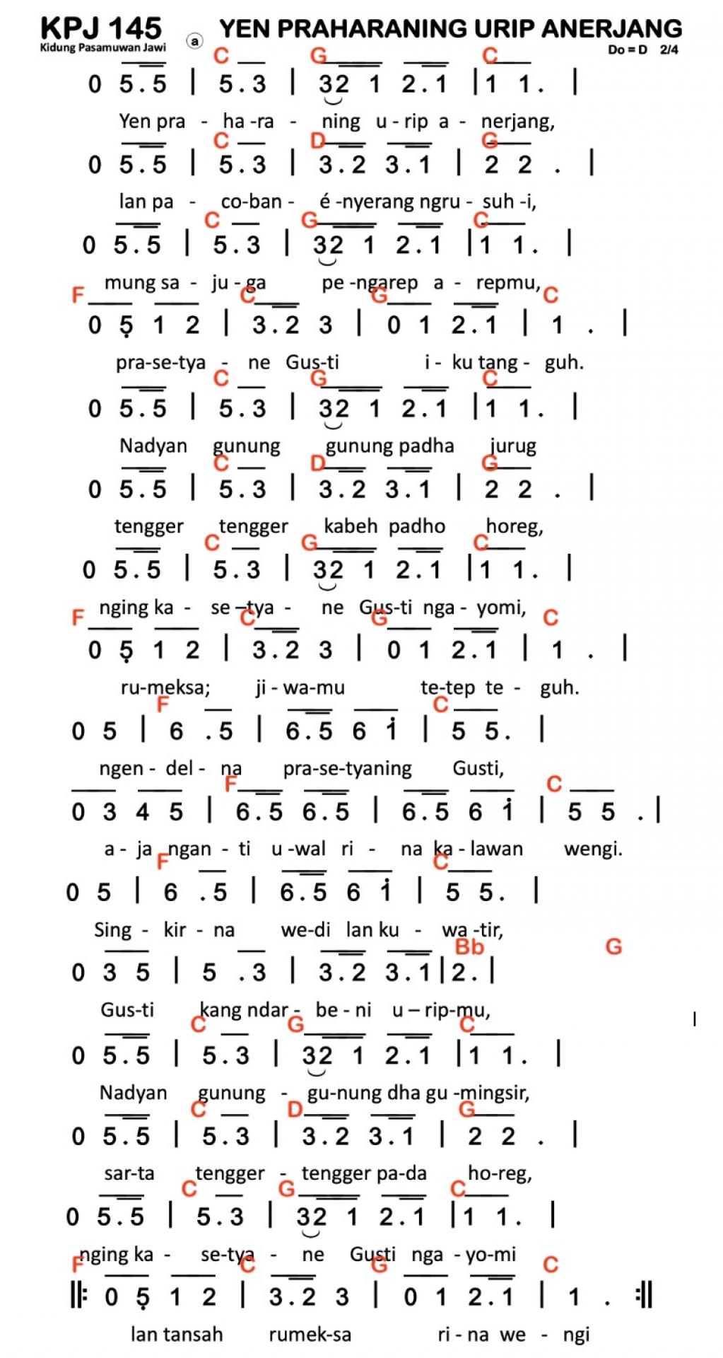 Partitur Chord KPJ 145