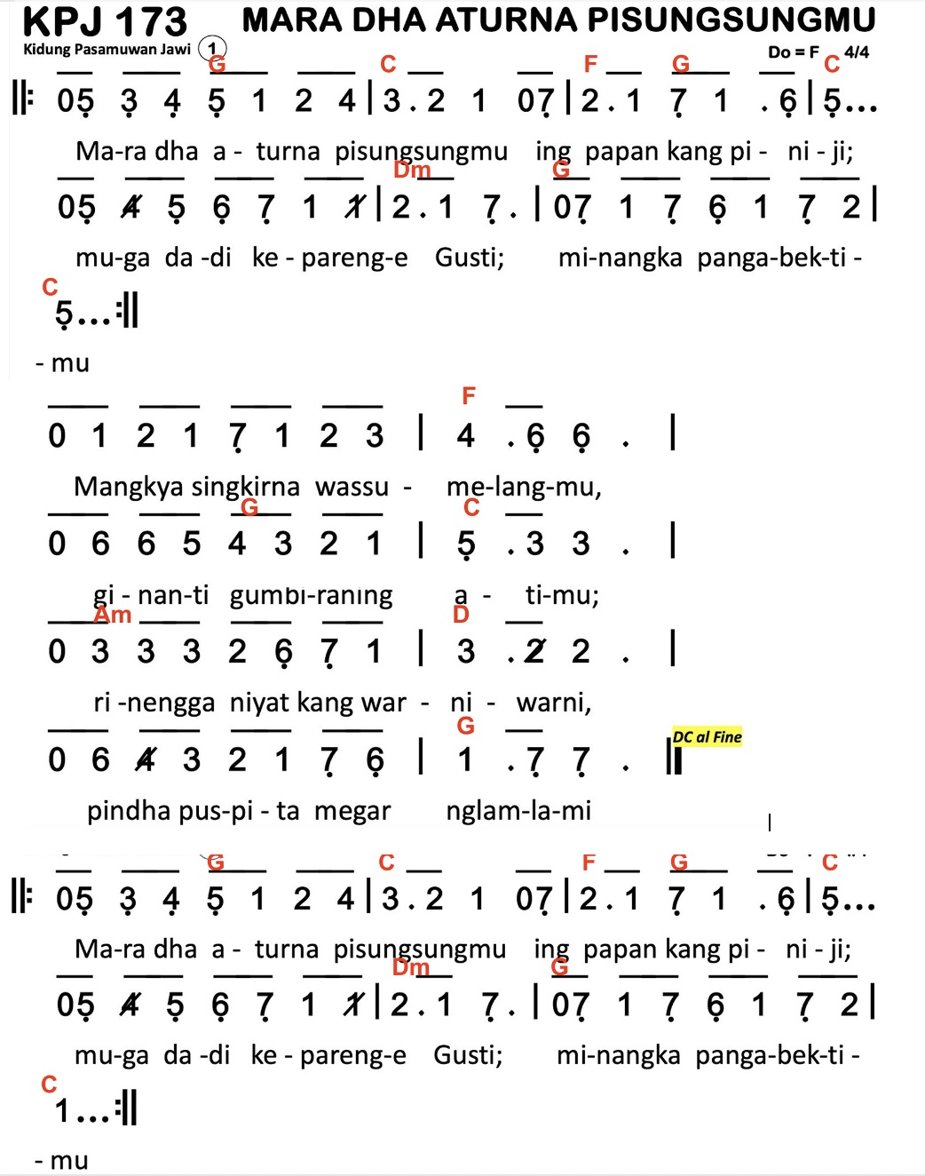 Partitur Chord KPJ 173