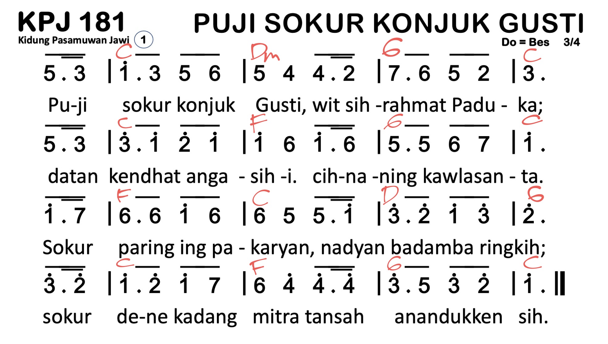 Partitur Chord KPJ 181