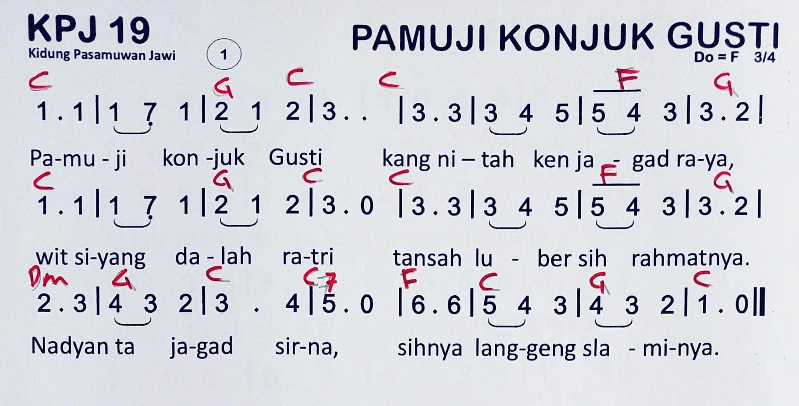 Partitur Chord KPJ 19