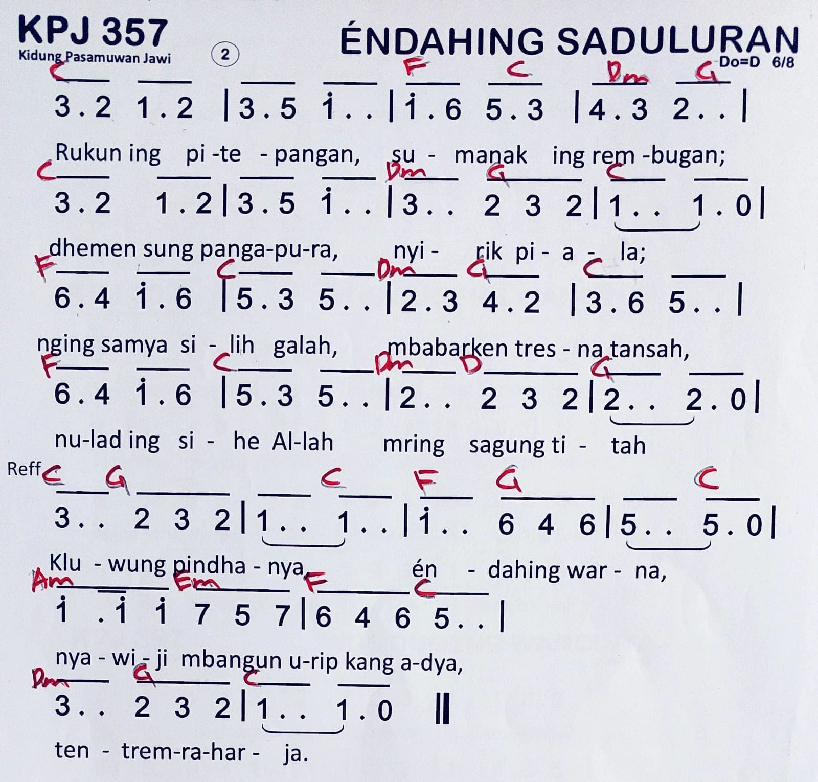 Partitur Chord KPJ 357