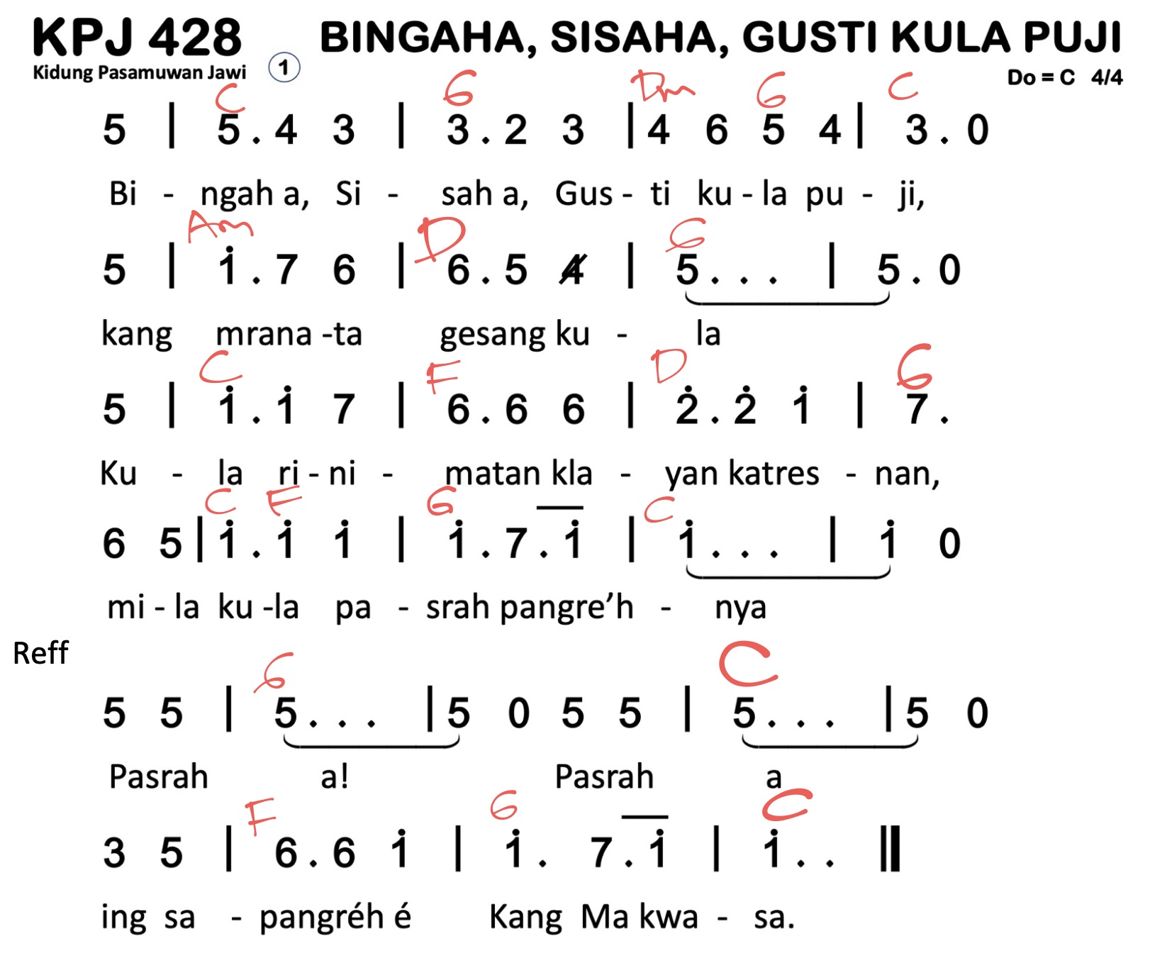 Partitur Chord KPJ 428