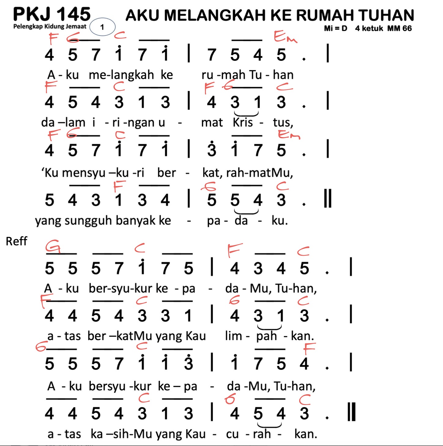 Partitur Chord PKJ 145