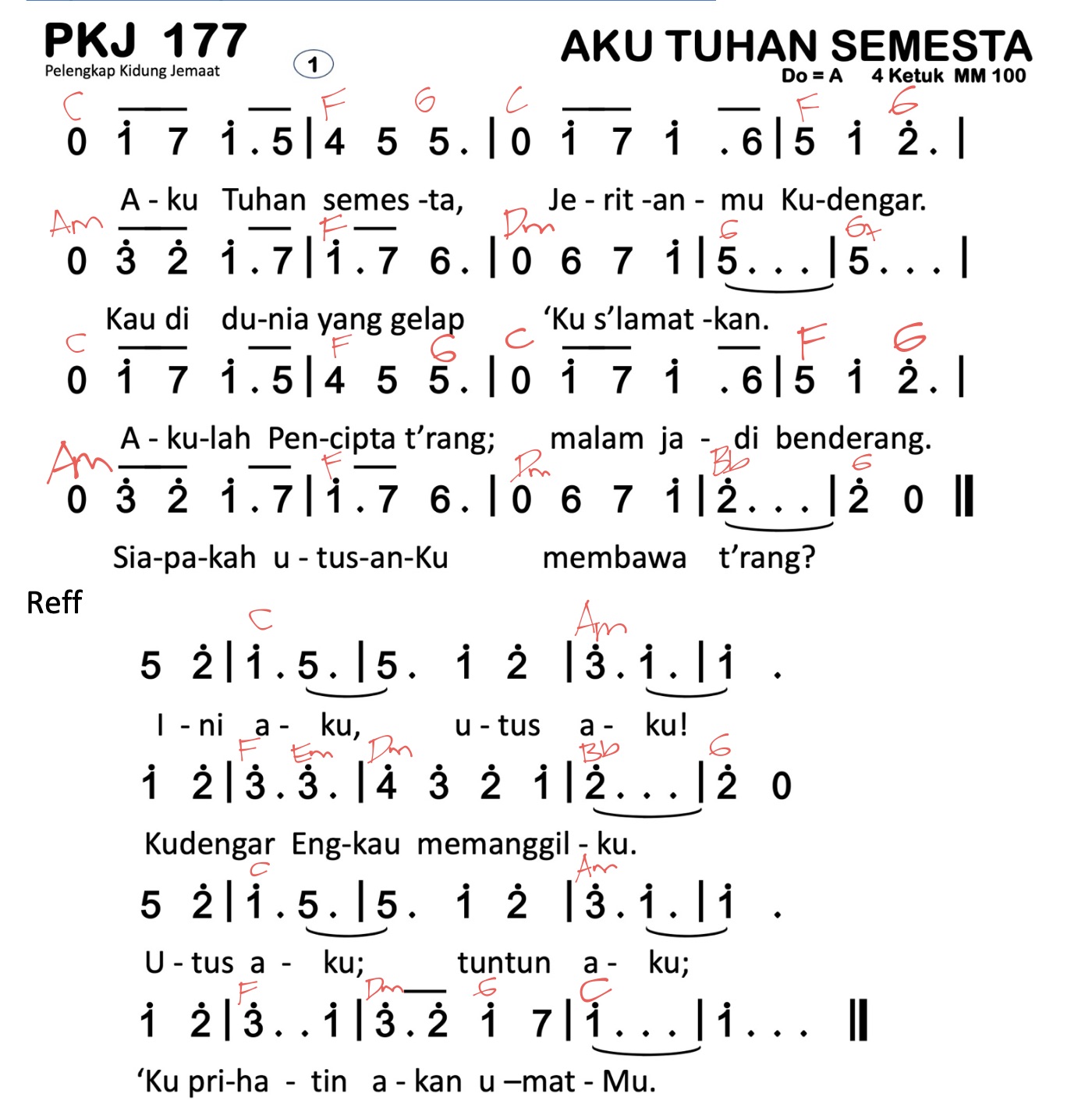 Partitur Chord PKJ 177