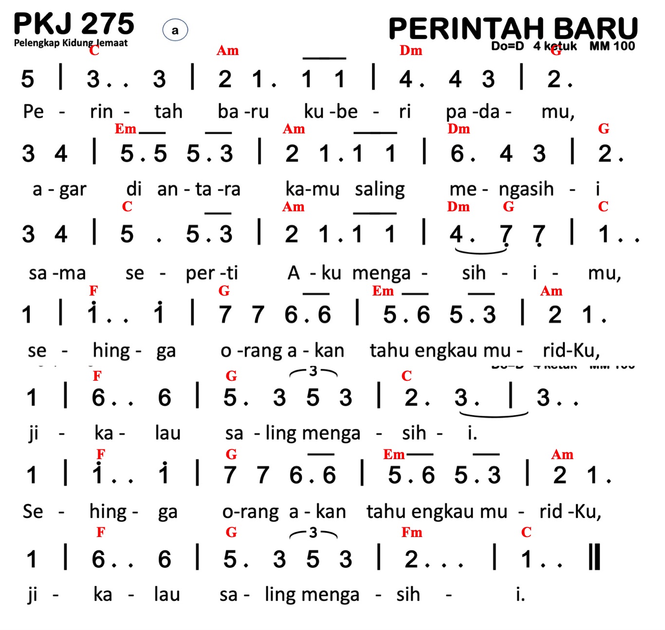 Partitur Chord PKJ 275