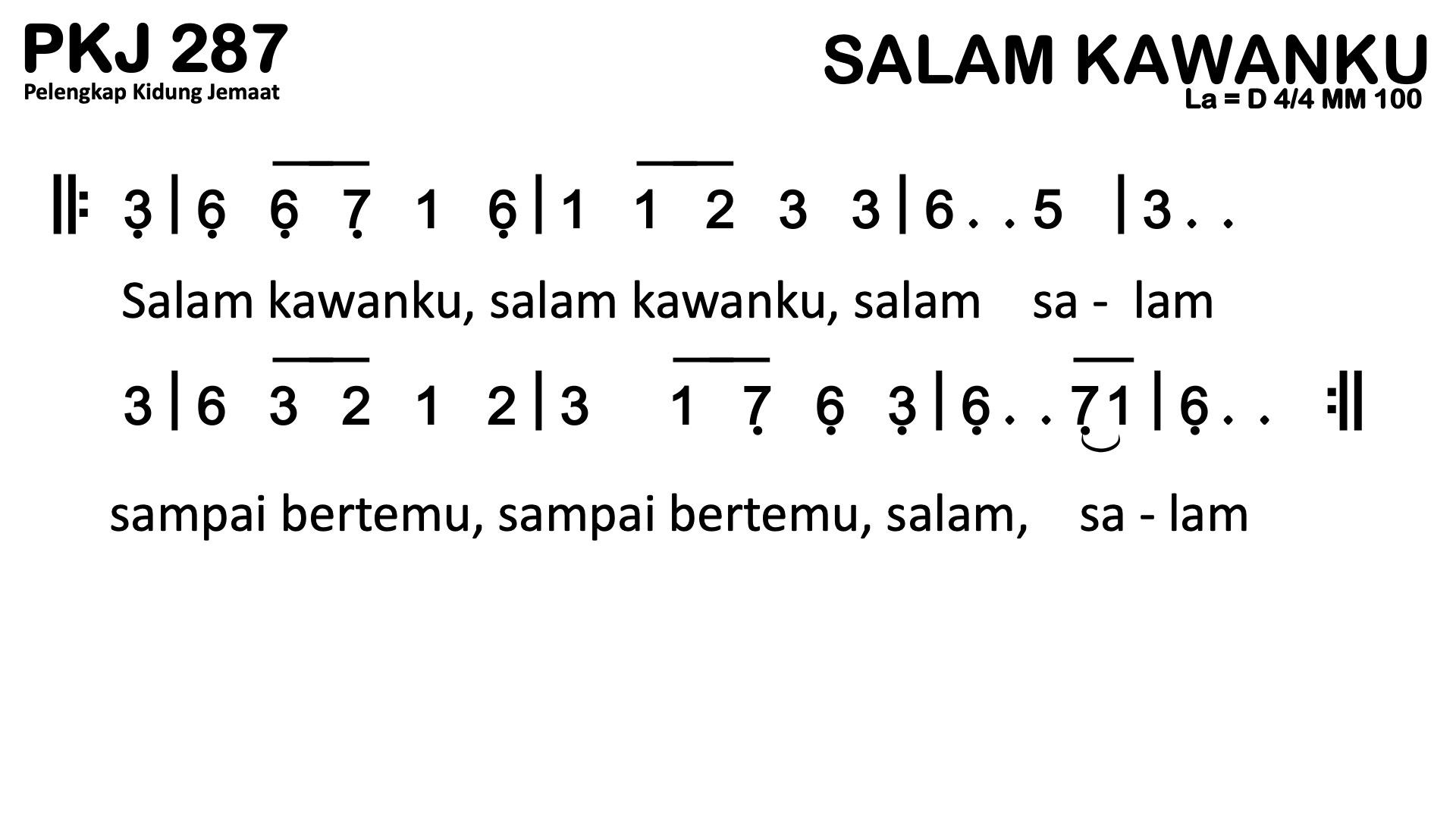 Partitur Chord PKJ 287