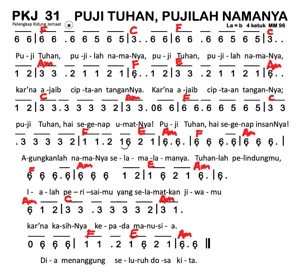 Partitur Chord PKJ 31