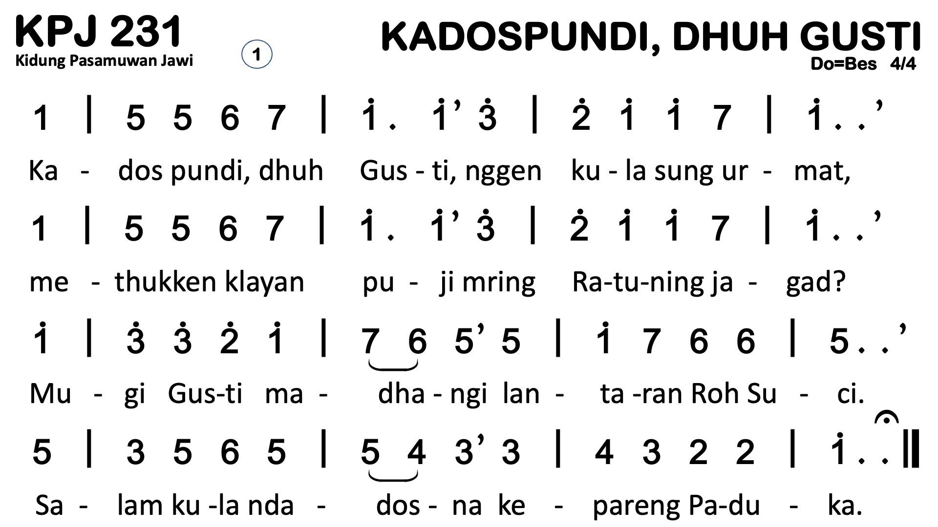 Partitur Polos KPJ 231